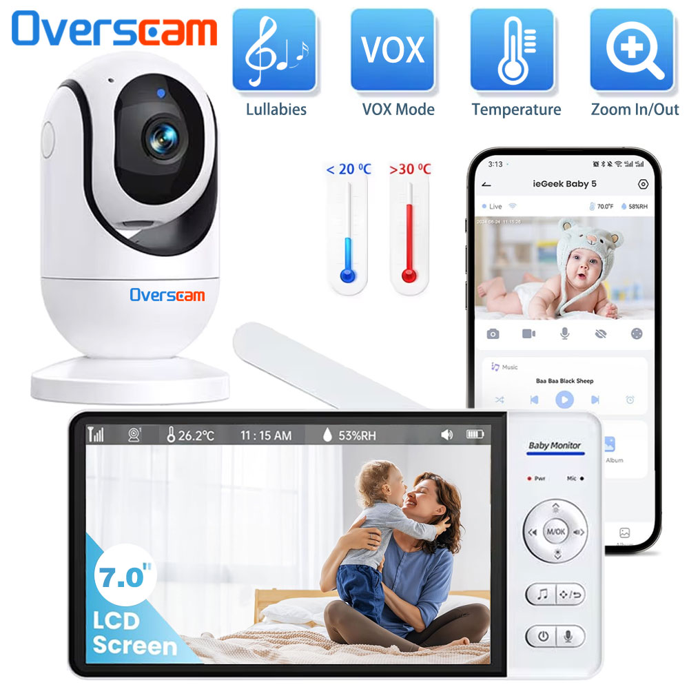 Smart Home Video Doorphone Ezviz - 7.0 インチスクリーンベビーモニター 5000mAh バッテリー屋内スマートホームセキュリティ PTZ ズームカメラビデオ監視温度子守唄