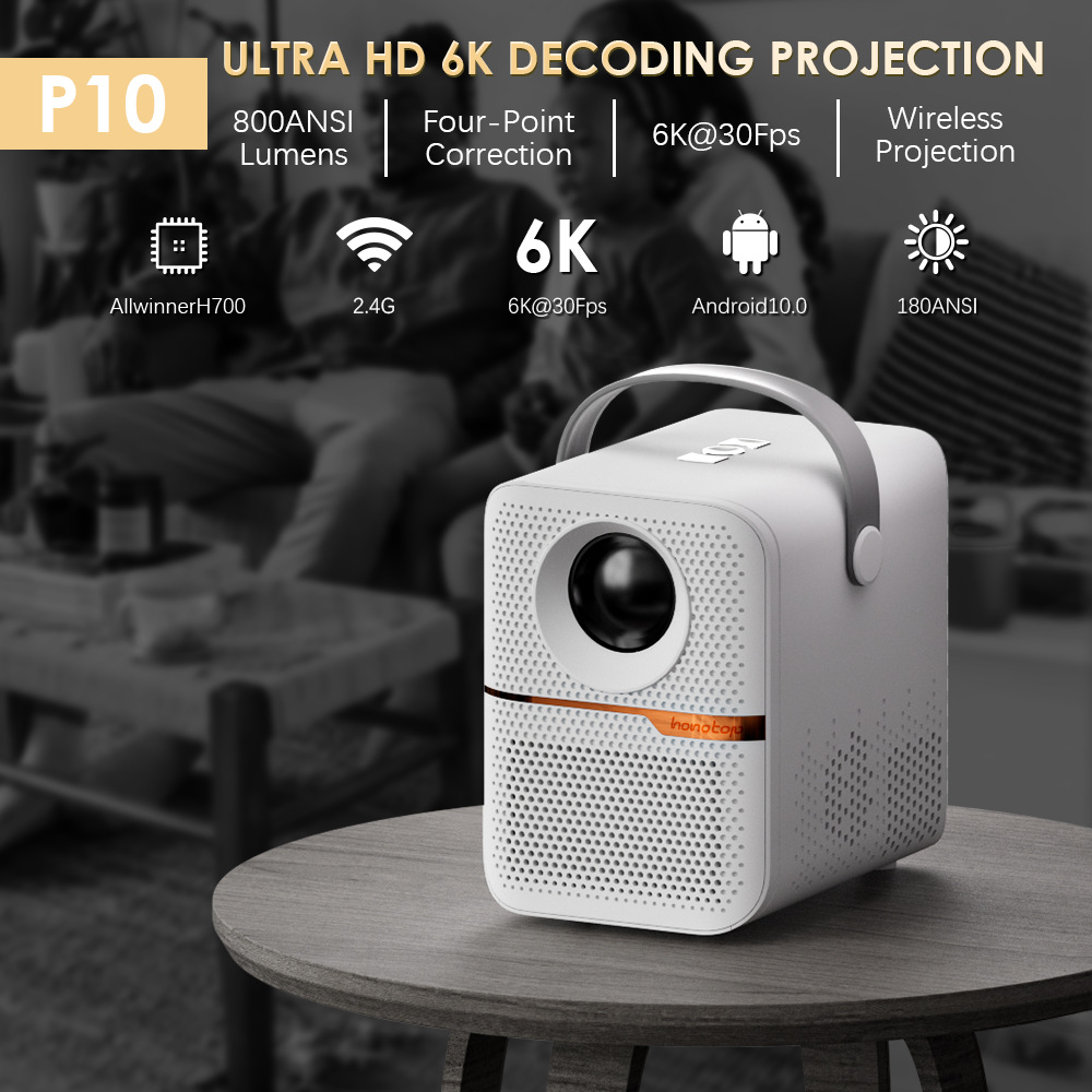 Smart Home X10 - P10スマートミニプロジェクター 300ANSIルーメン 4Kポータブルホームシアター WIFI BT 1080P対応