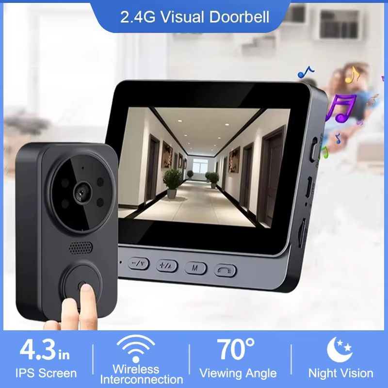 Smart Home Video Doorbell Enhanced Security With Smart Doorbell - 4.3 インチ WiFi ワイヤレスビデオドアベル双方向ビデオインターホン屋外 HD ドアベルカメラスマートホームセキュリティビジュアルドアベル