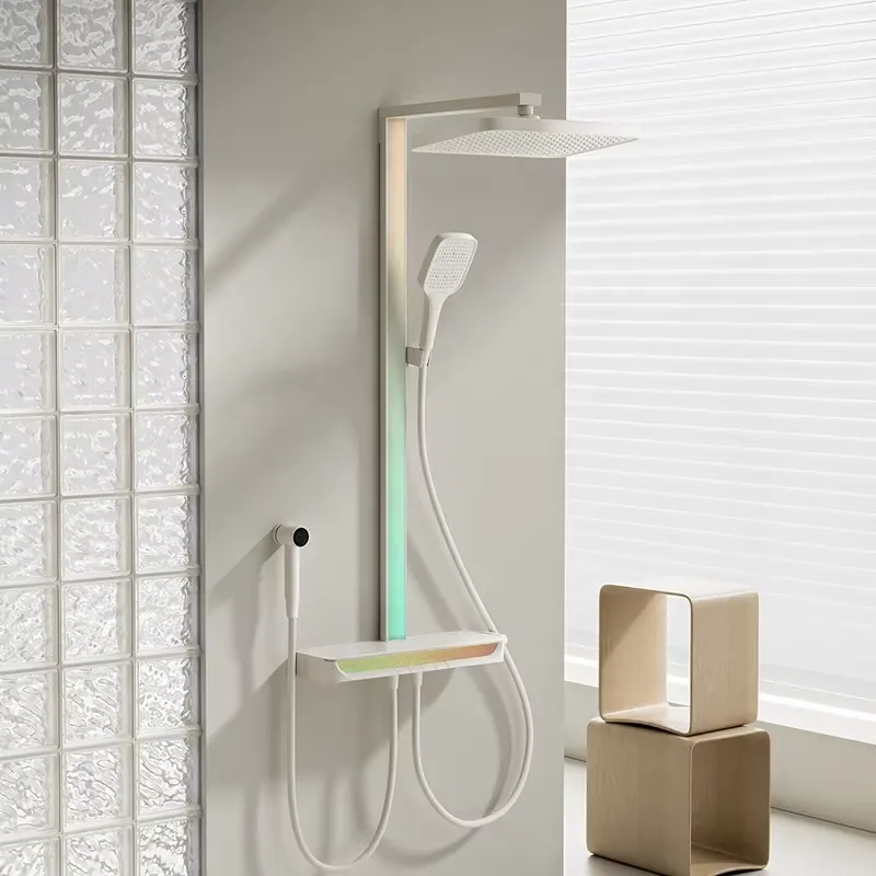 Smart Home - 真鍮製デジタル滝シャワーセット壁掛けレインピアノスマートマッサージサーモスタット浴室設備高級スパホームバス