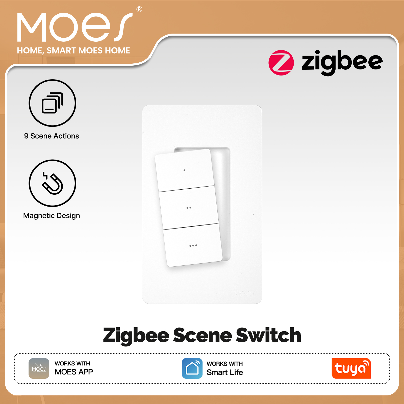 Tuya Smart Switch - MOES Tuya Zigbee スマートワイヤレスシーンスイッチ 3 ギャング