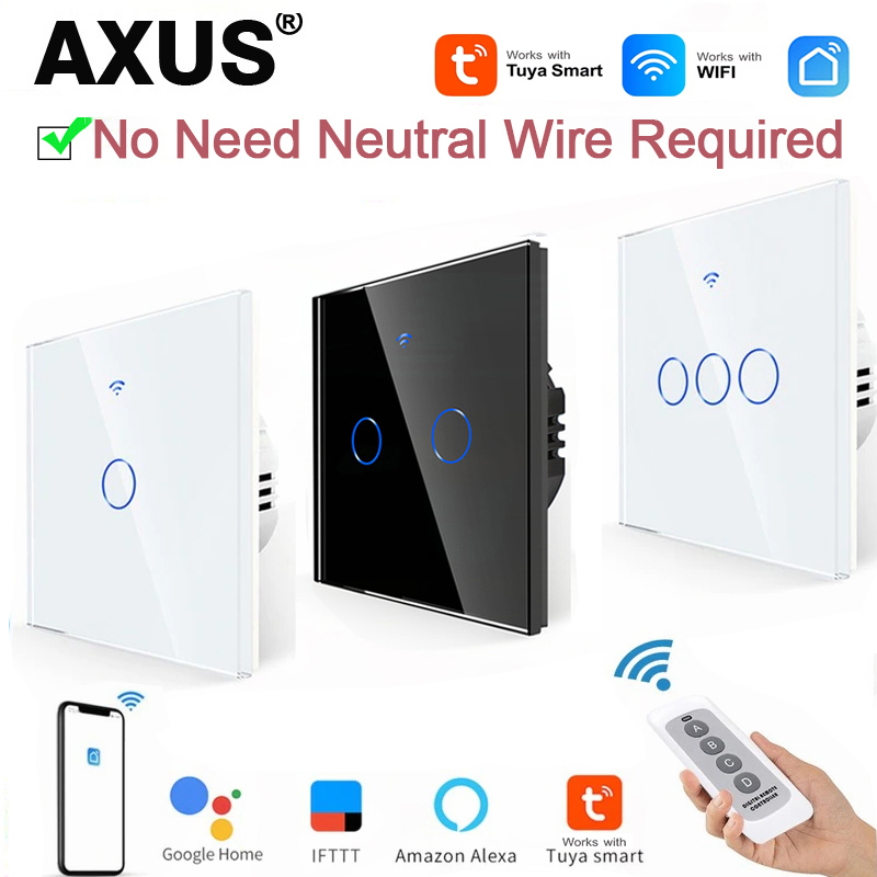 Tuya Smart Switch - AXUS EU WiFiスマートライトスイッチ、ニュートラル配線不要、タッチスイッチ、RF433、Tuya Smart Lifeアプリ対応、Alexa、Google Home連携