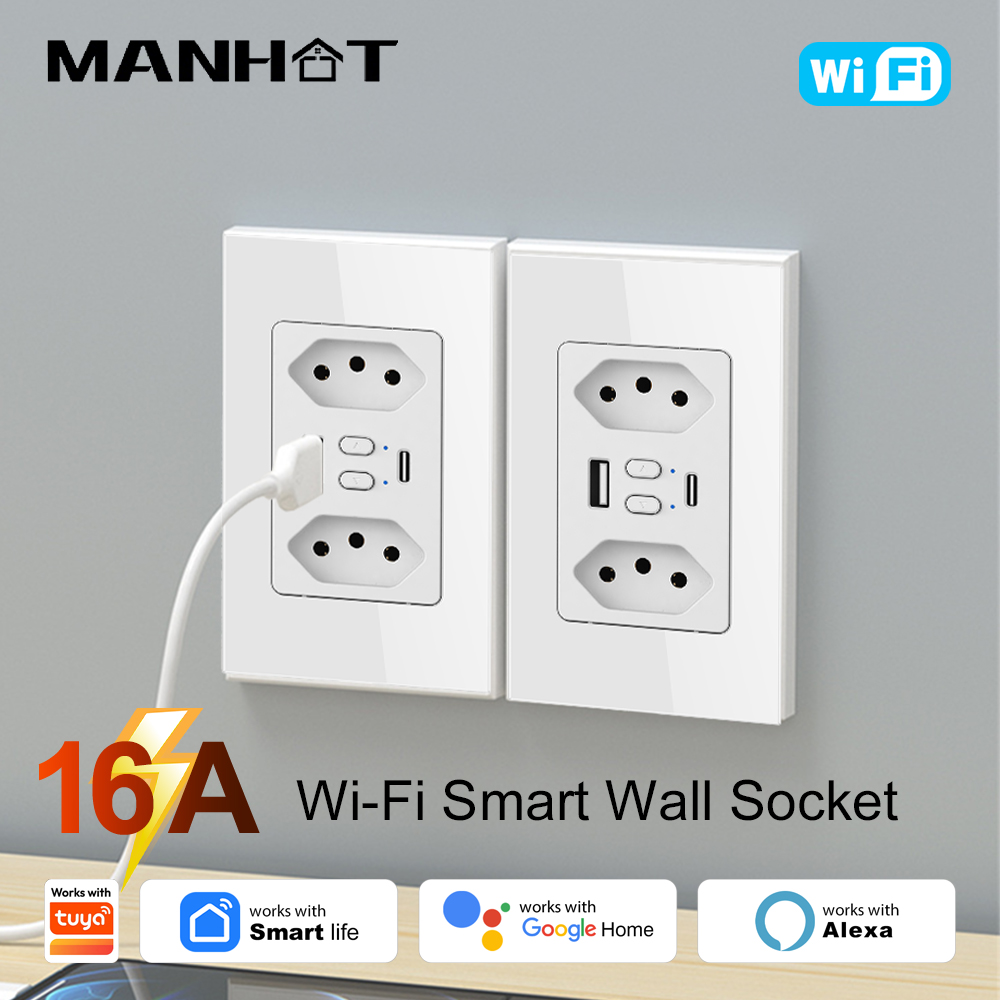 Smart Ir Remote Controller - MANHOT Wifi スマートブラジルソケットスイッチ USB Type-C プラグコンセント付き