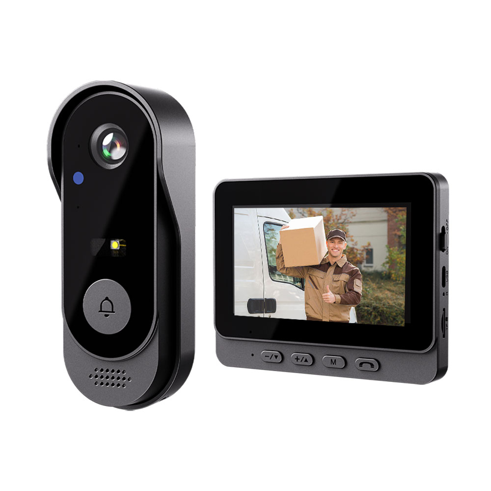 Smart Home - X8スマートビデオドアベルカメラインターホン480P OLED 4.3インチスクリーン赤外線ナイトビジョン双方向音声電気バッテリー式家庭用