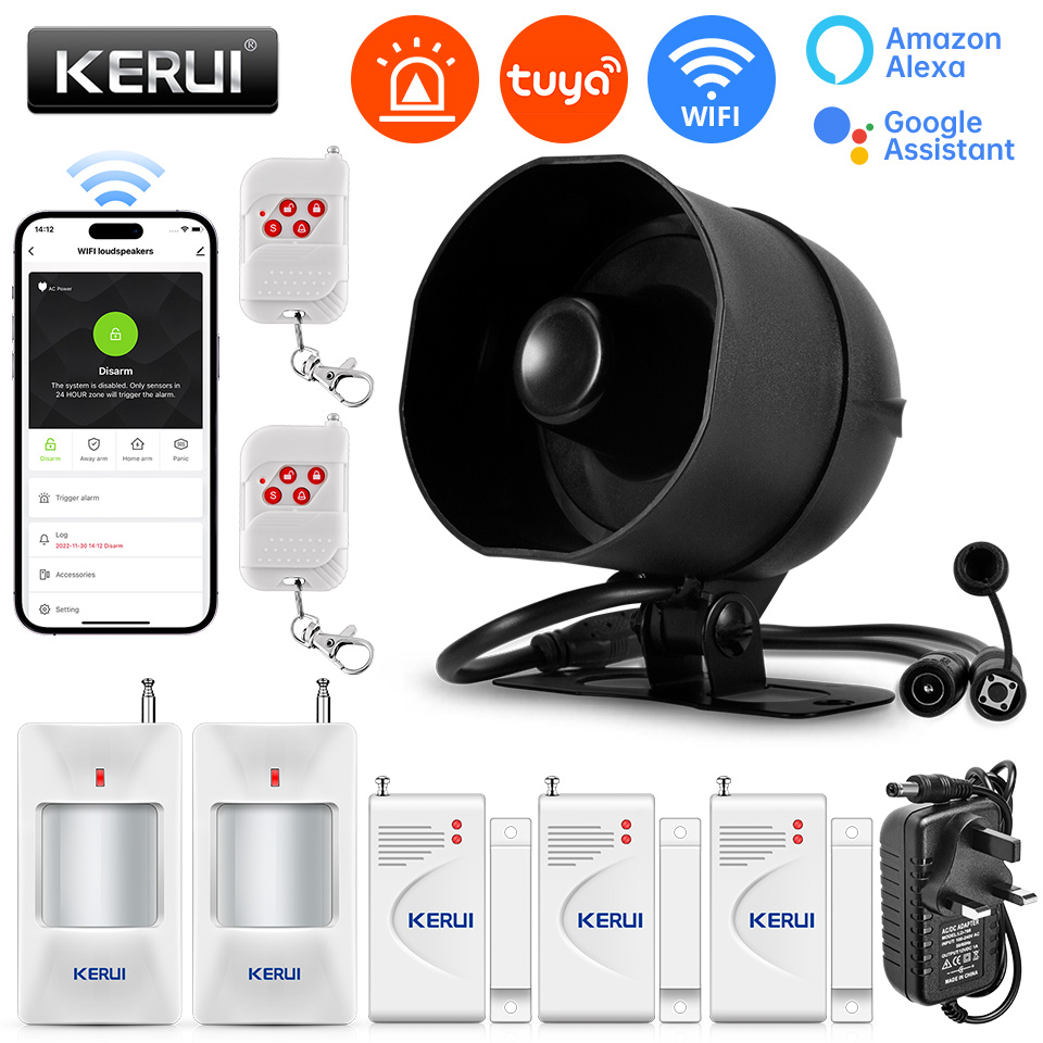Smart Home Ecosystems - KERUI 120db サイレン警報システム WiFi Tuya スマートスピーカー警報キット