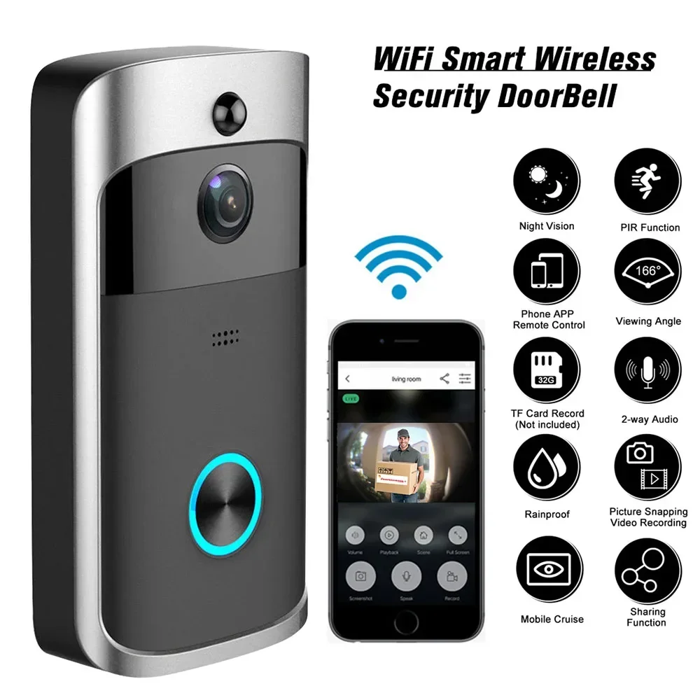 Smart Home Video Doorbell Enhanced Security With Smart Doorbell - 720P HDスマートホーム対応、ワイヤレスWi-Fiドアベルカメラ、セキュリティビデオインターホン、赤外線暗視機能、AC電源/バッテリー駆動、住宅用ドアベル、新品。