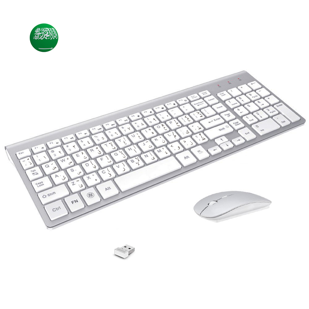 Smart Home Keyboard - アラビア語英語文字スリムワイヤレスキーボードマウスコンボ低ノイズ 2.4 グラムワイヤレスキーボードラップトップ Windows デスクトップスマートテレビ用