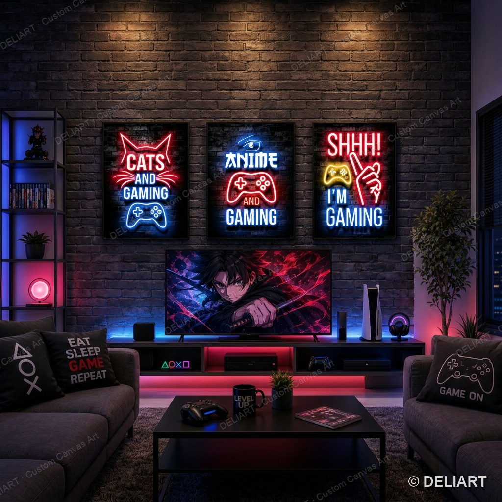 1 & 3 個入り ネオンゲーミング引用句キャンバスポスター - Smart Home Poster のレビューと価格