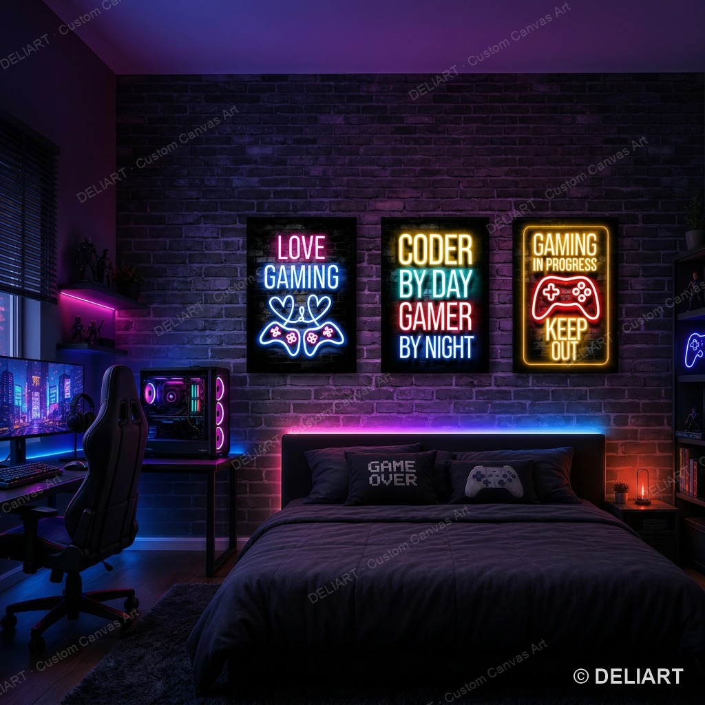 1 & 3 個入り ネオンゲーミング引用句キャンバスポスター - Smart Home Poster のレビューと価格